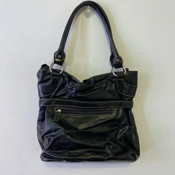 Vintage Y2K Treviso Black FauxLeather Shoulder Purse Snake Embossed Silver Logo - Picture 7 of 10